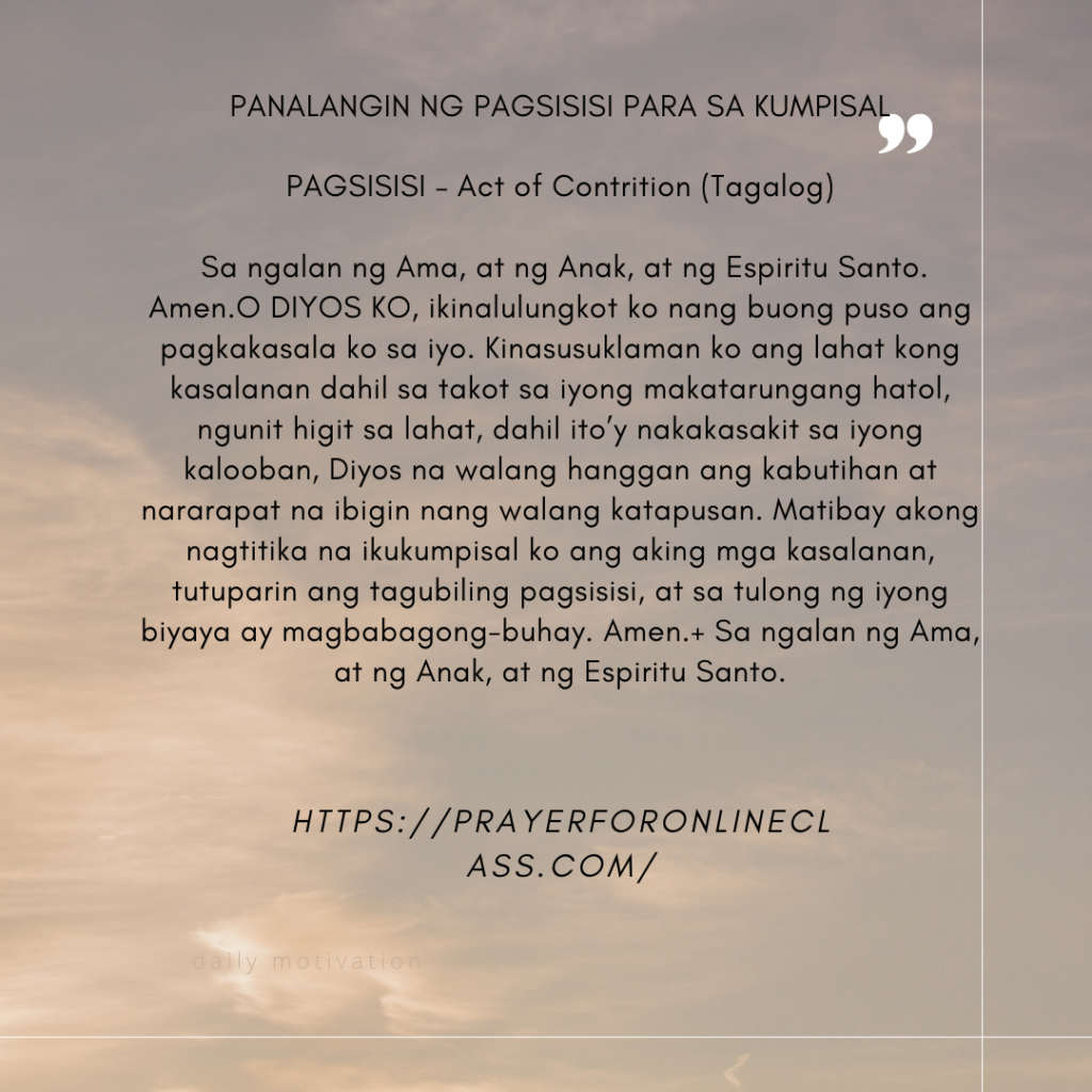 Pagsisi Dasal (Act of Contrition Tagalog) - Prayer For Online Class