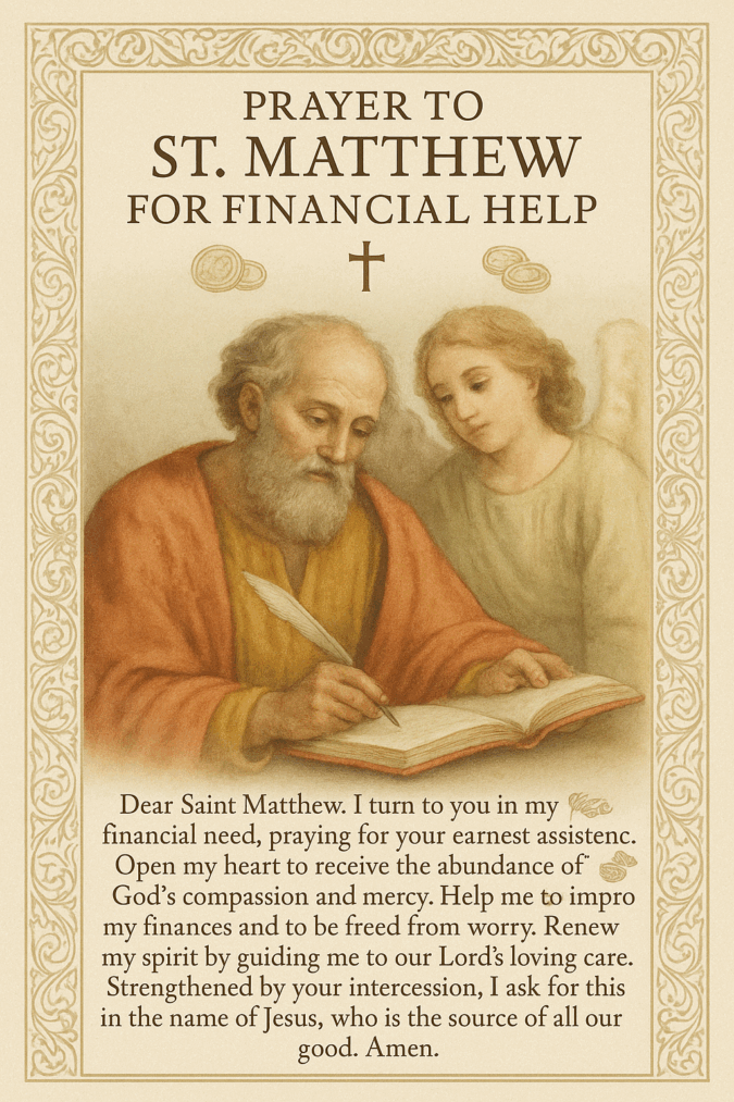 Prayer to St. Matthew for Financial Help - Printable Catholic Prayer Card